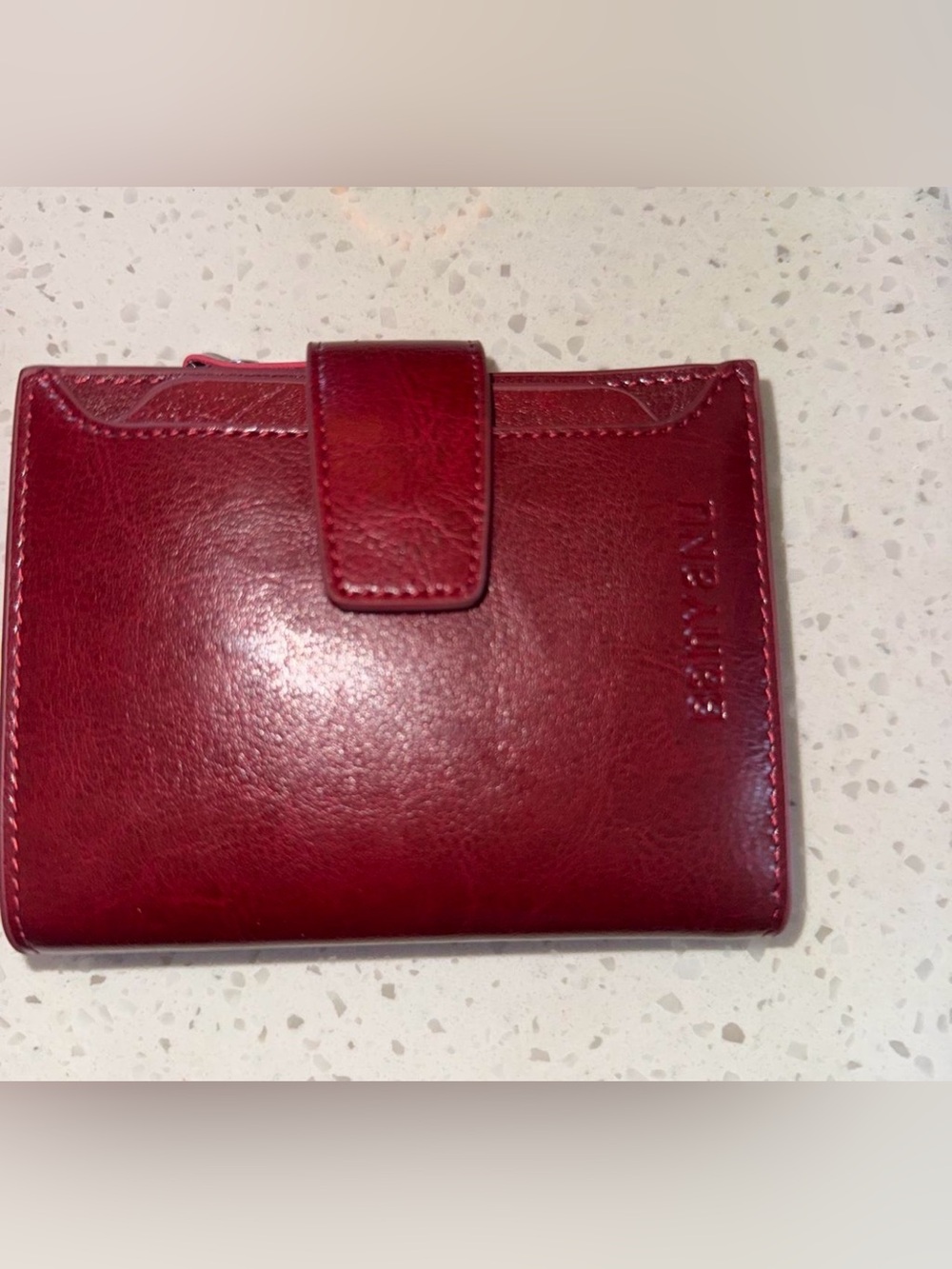 Compact Red Leather Wallet with Snap Closure